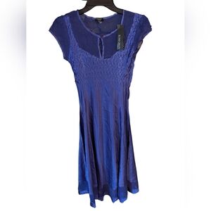 Komarov NWT Soft Silky Blue Purple Midi Cap Sleeve Dress, Size S